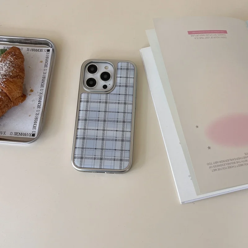 Phone Cases Blue - Kore Tarzı Epoksi Mavi Ekose Desenli