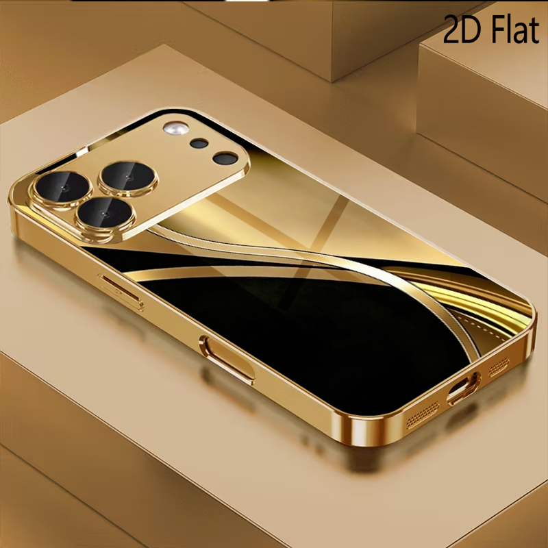 Phone Cases That Cover The Camera - Siyah altın baskılı desenli temperli cam
