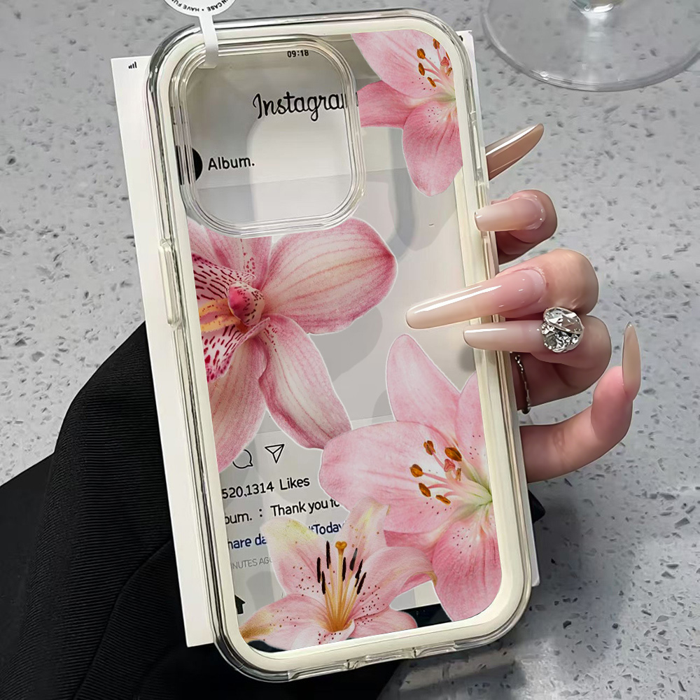 Phone Cases Durable - Pembe Zambak Çiçeği Şeffaf Telefon Kılıfı