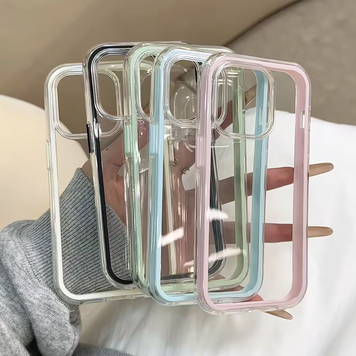 Phone Cases Pinterest - Lüks Şeker Renkli Çerçeveli Şeffaf Arka