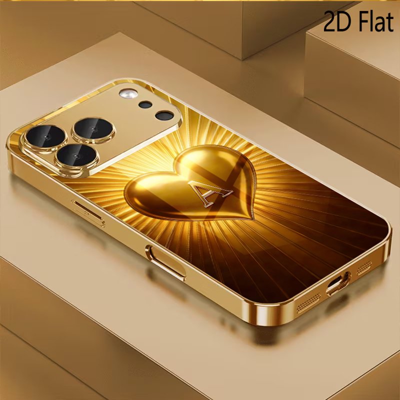 Phone Cases That Cover The Camera - Altın Kalp Desenli temperli cam tasarım
