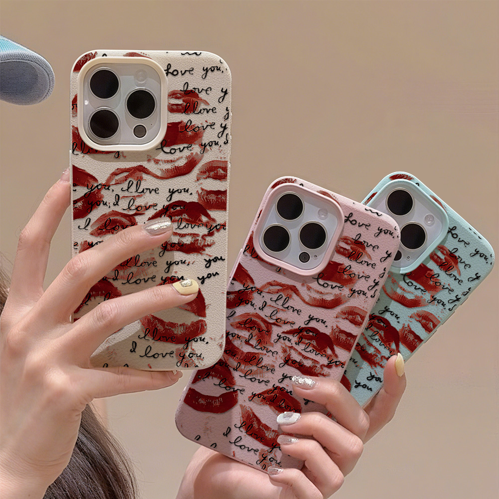 Phone Cases Durable - Parlak Kırmızı Dudaklı Deri Telefon Kılıfı